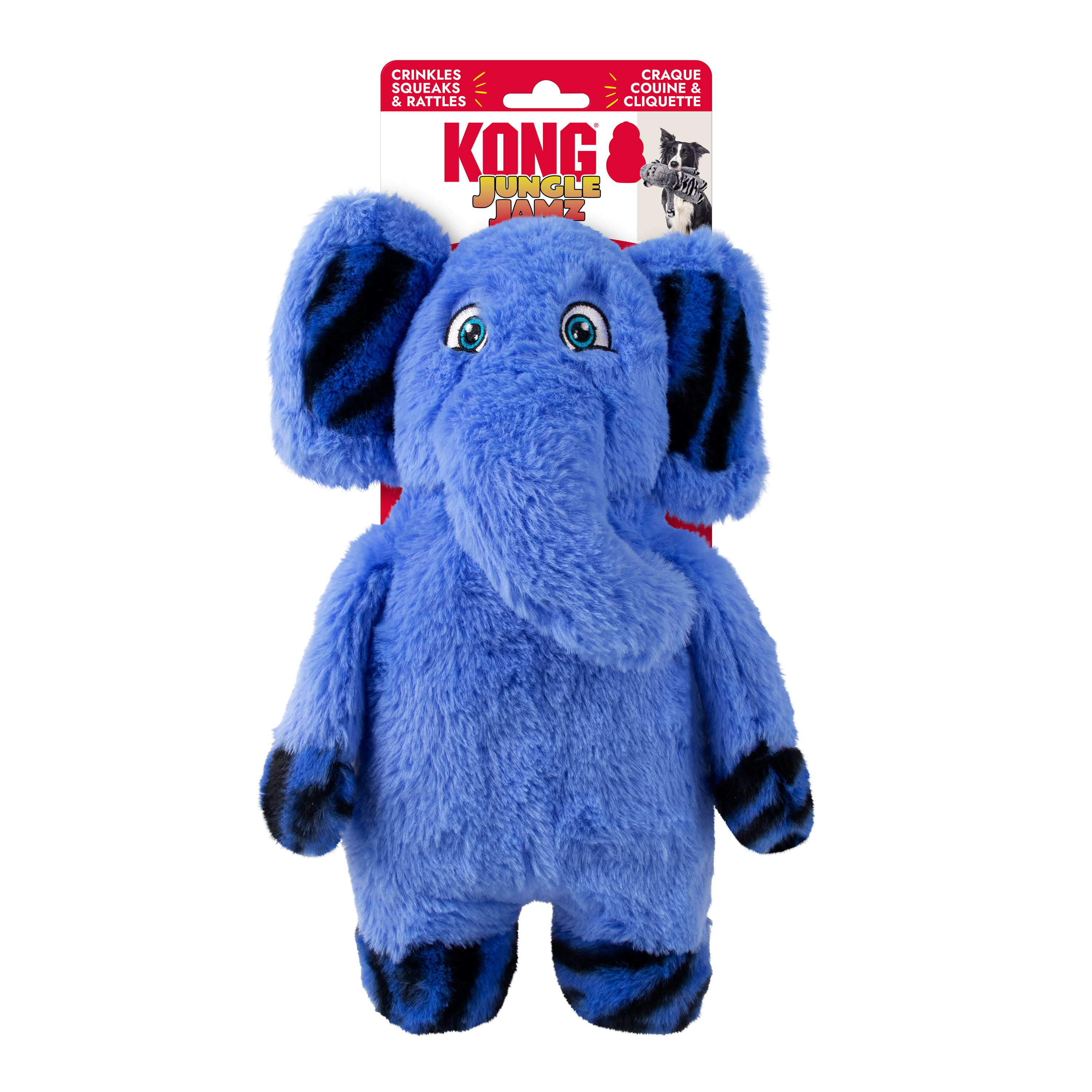 KONG Dog Toys Jungle Jamz Elephant shown in its retail packaging