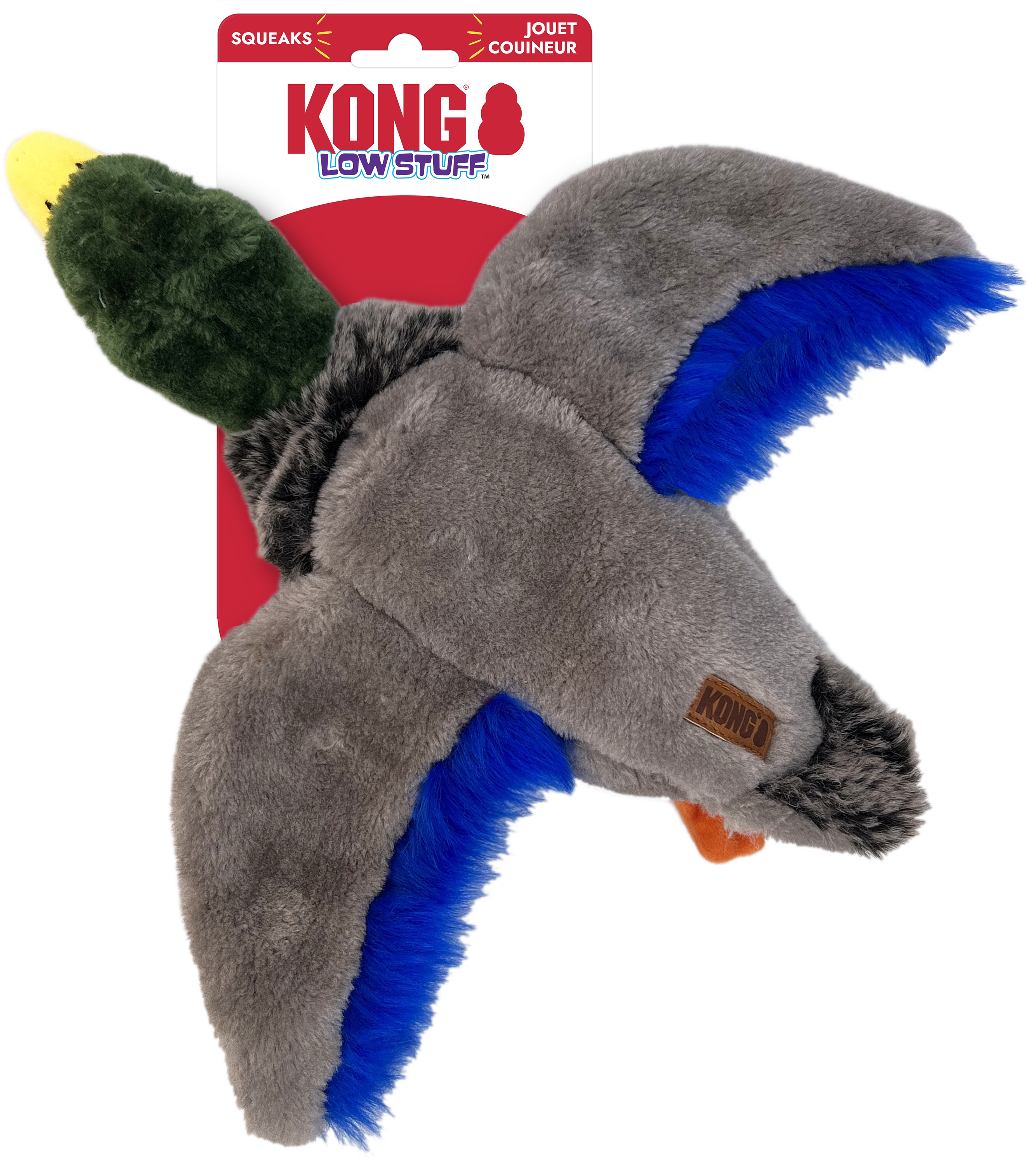 KONG Dog Toys Wild Low Stuffing Mallard Duck in retail packaging