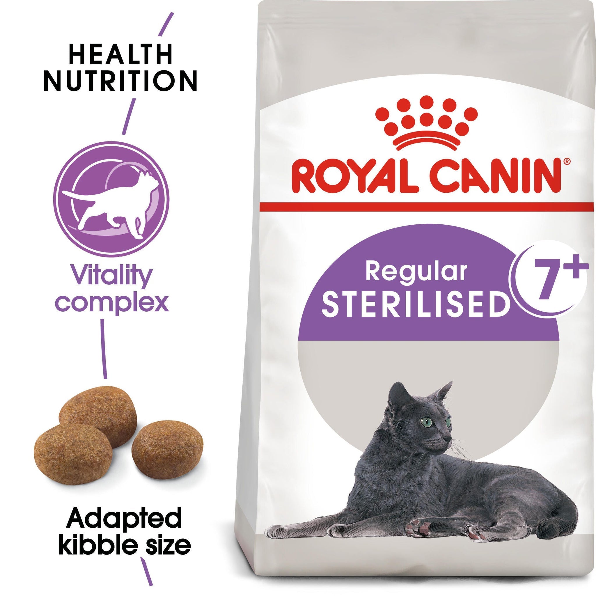 Royal Canin Sterilised 7+ senior dry cat food pack detail