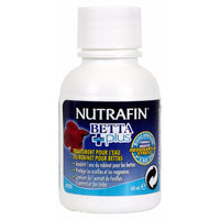 Nutrafin Betta Plus water conditioner in a 60ml bottle, red betta pictured on the label