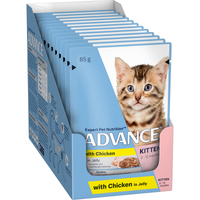 ADVANCE Kitten with Chicken in Jelly cat food, row of 12 x 85g pouches
