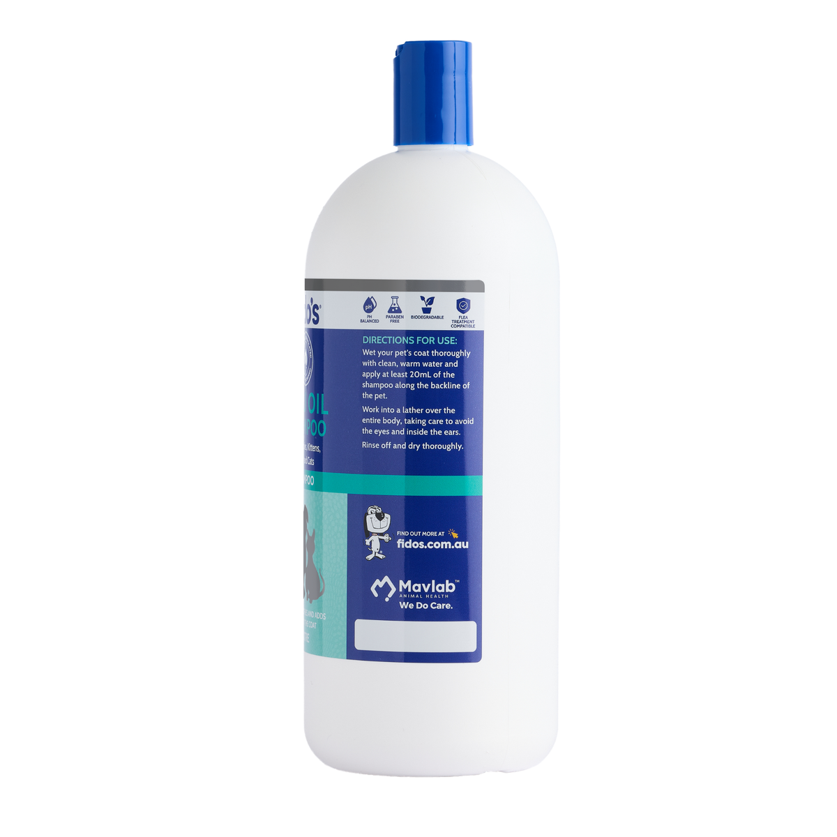 Fido's Emu Oil Shampoo 1 L bottle, right side of pack