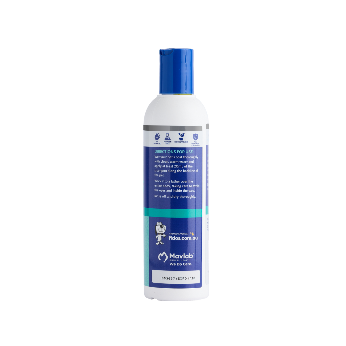 Fido's Emu Oil Shampoo 250 mL bottle, right side of pack