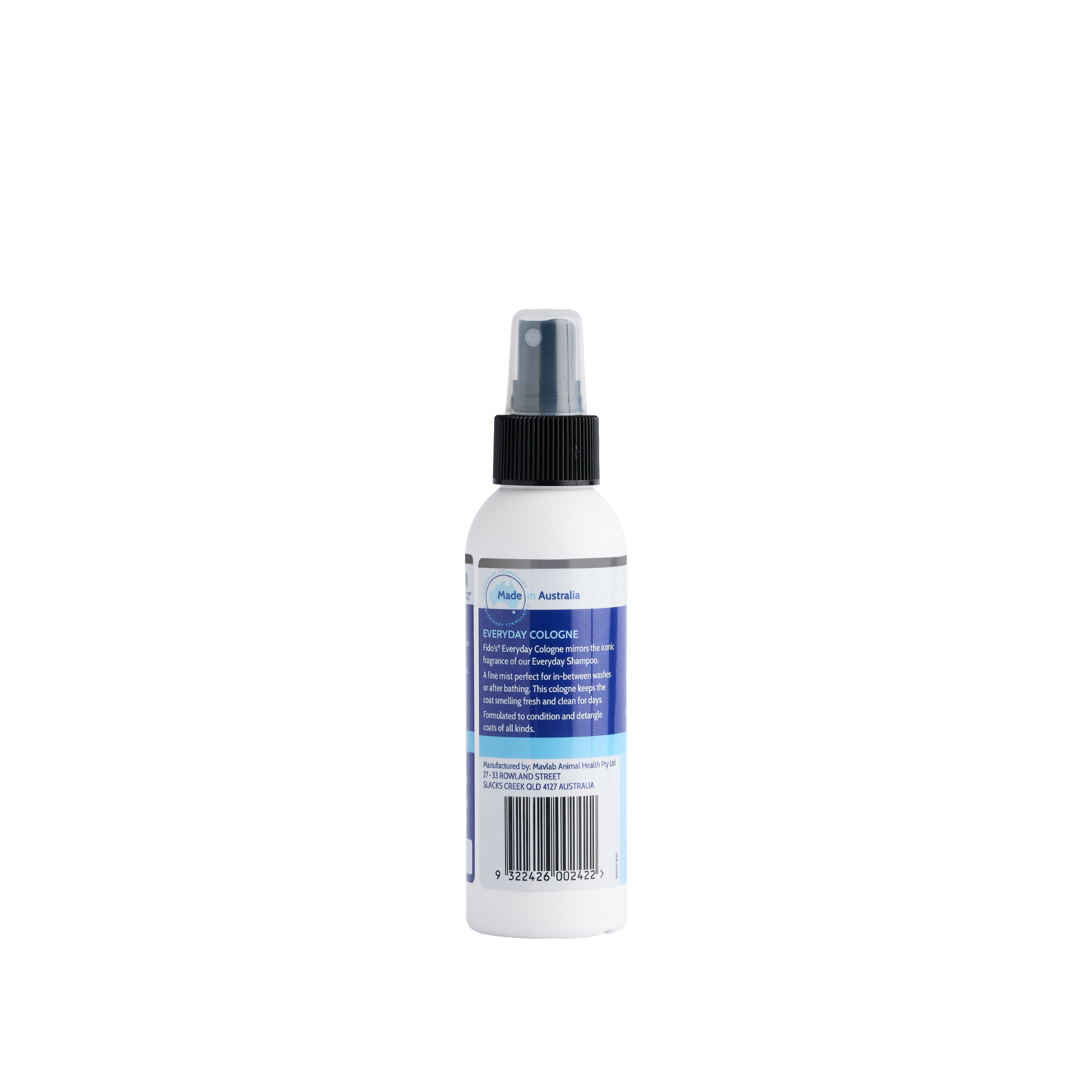 Fido's Everyday Cologne spray 125 mL bottle, left side of pack