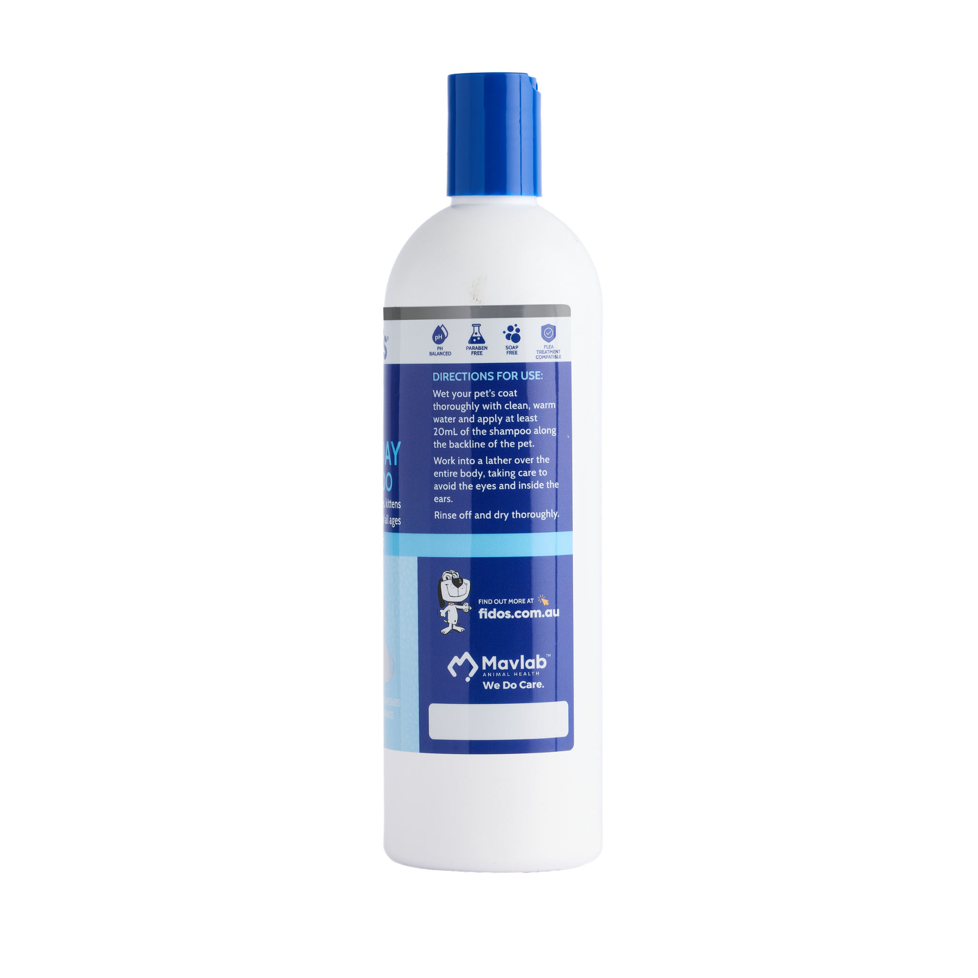 Fido's Everyday Moisturising Shampoo 500 mL bottle, right side of pack
