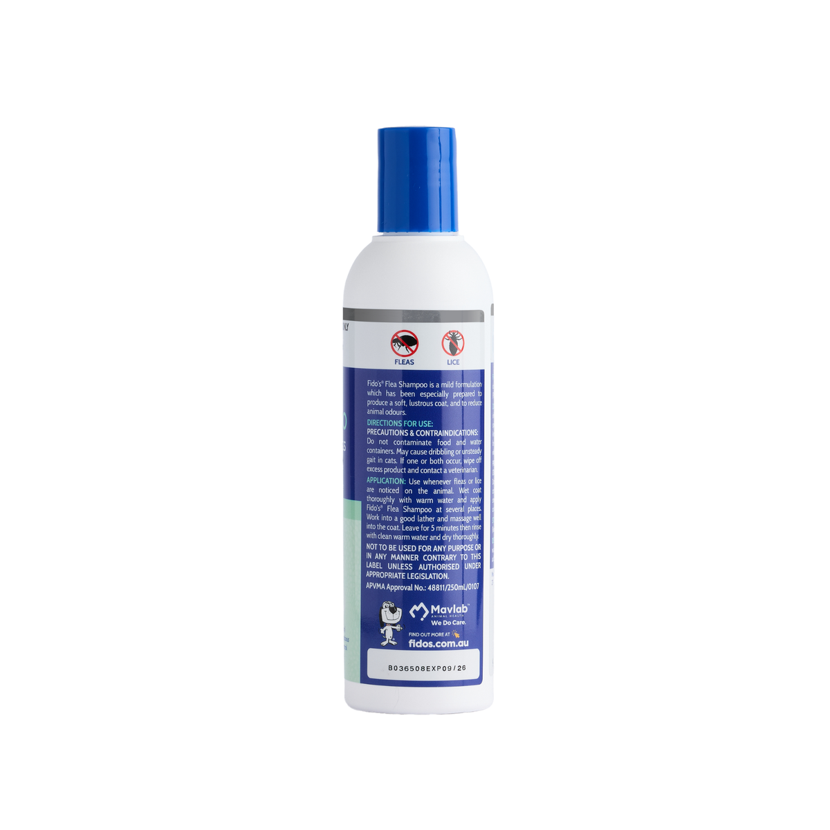 Fido's Flea Shampoo 250 mL bottle, right side of pack