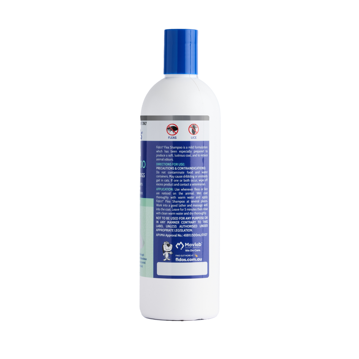 Fido's Flea Shampoo 500 mL bottle, right side of pack