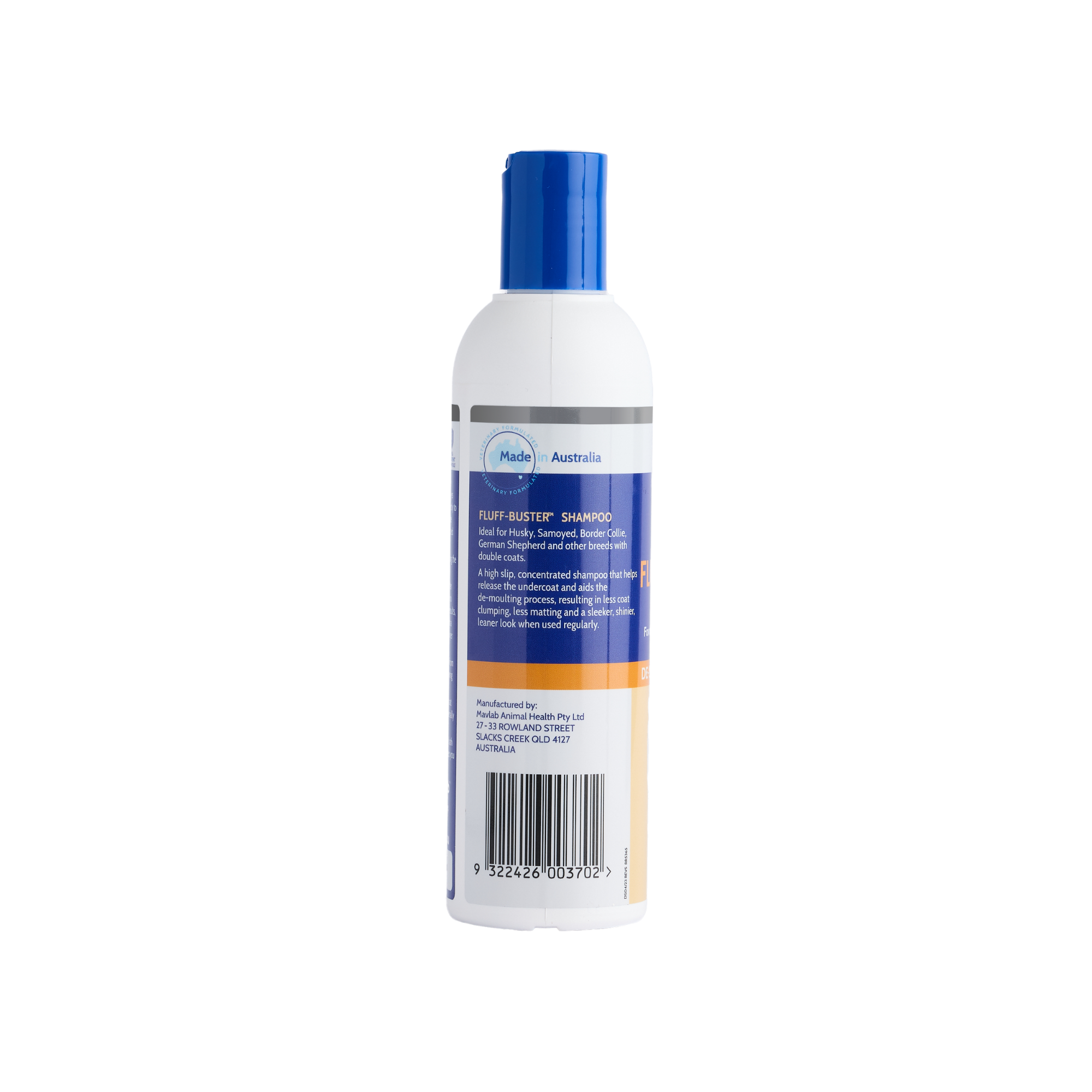 Fido's Fluff-Buster Shampoo 250 mL bottle, left side of pack