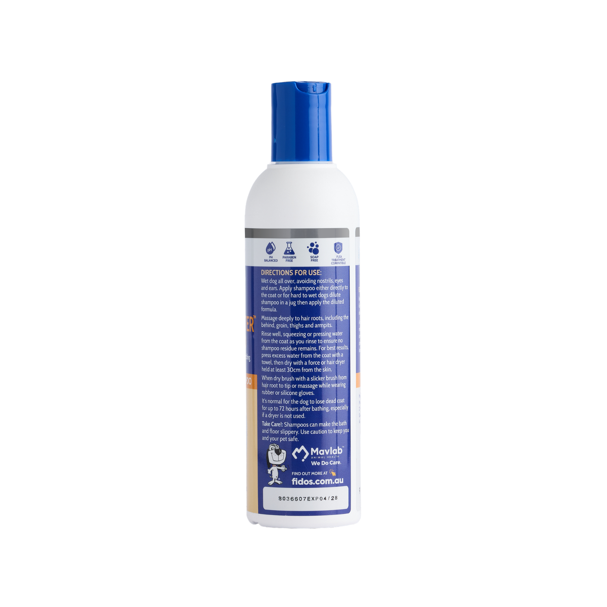 Fido's Fluff-Buster Shampoo 250 mL bottle, right side of pack