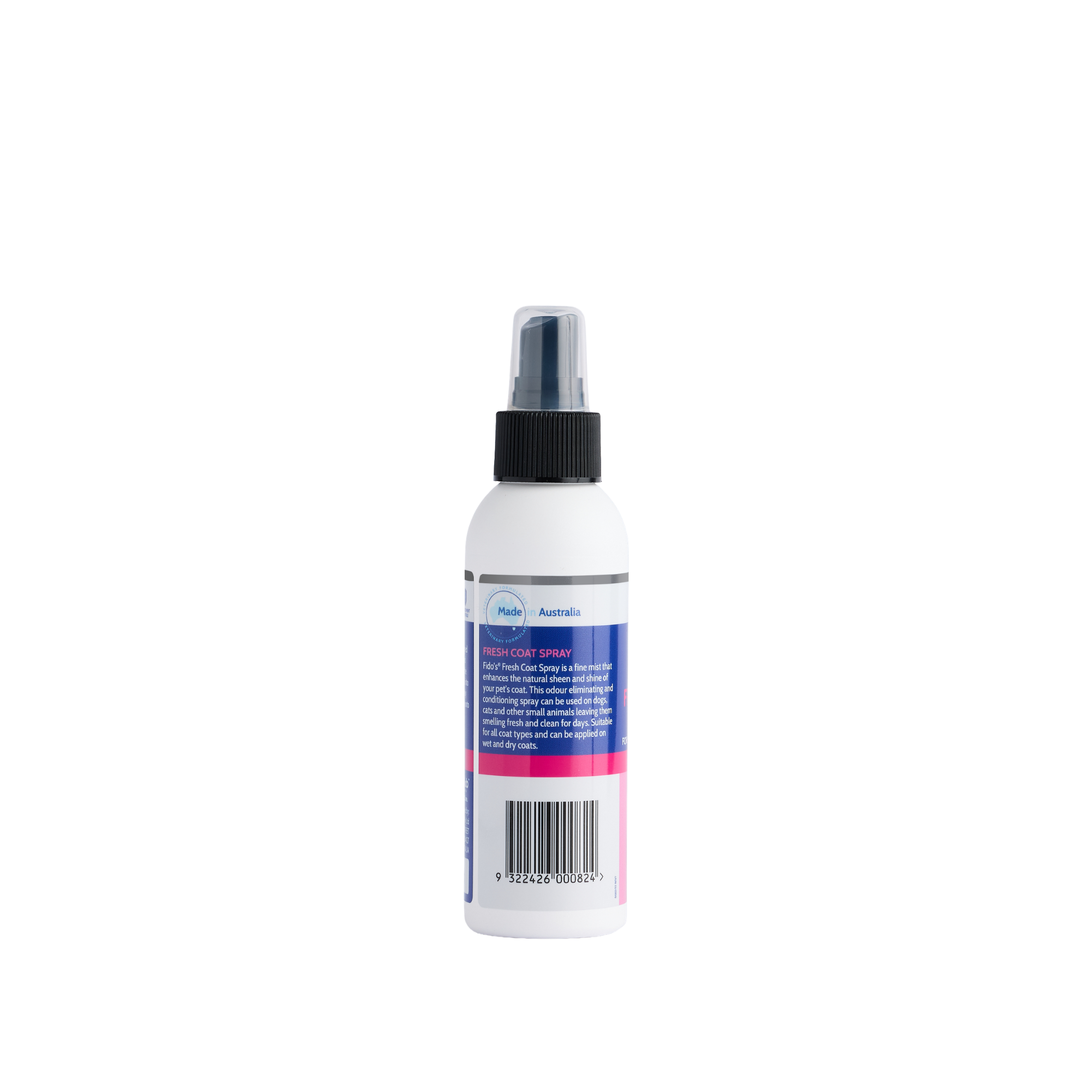 Fido's Fresh Coat Spray 125 mL bottle, left side of pack