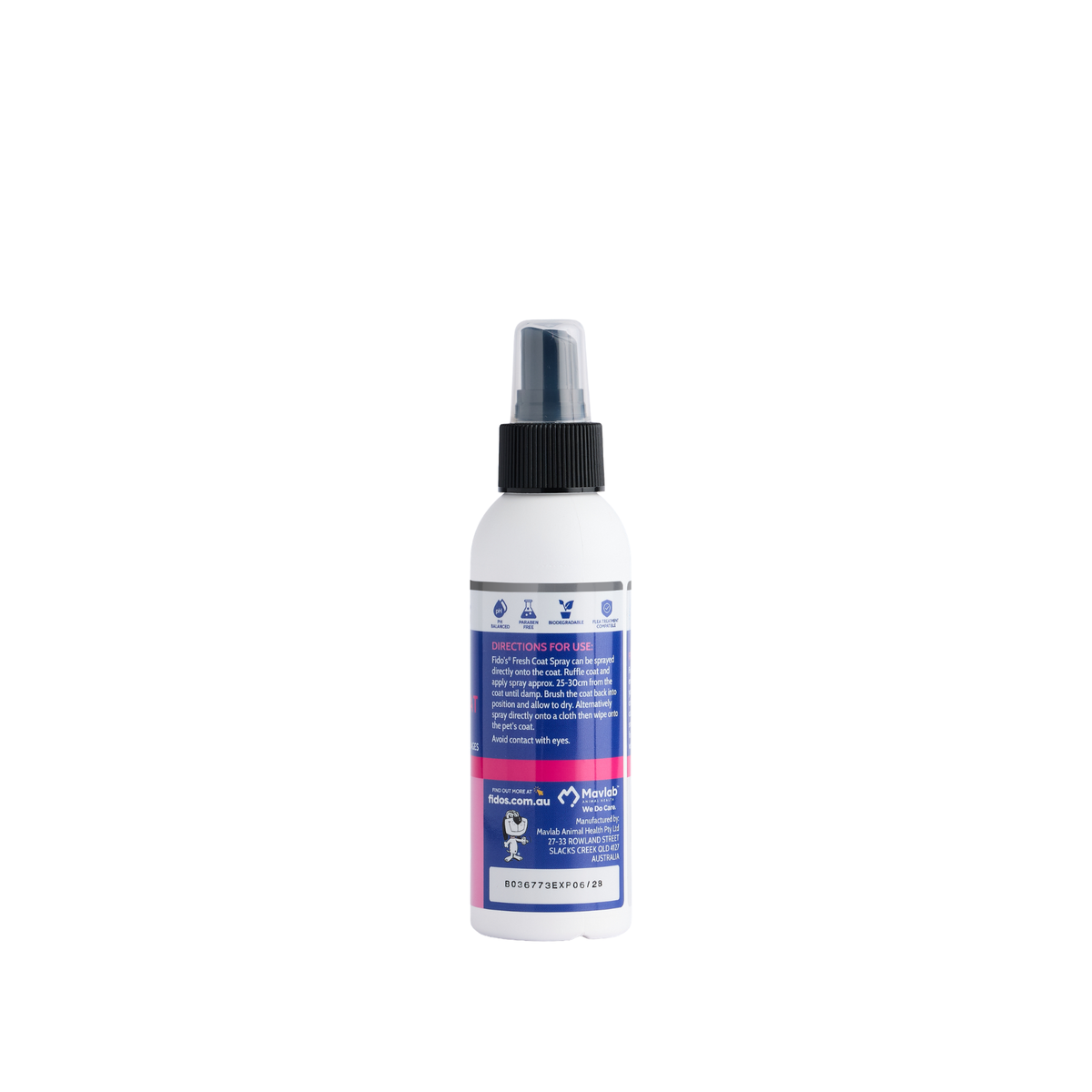Fido's Fresh Coat Spray 125 mL bottle, right side of pack