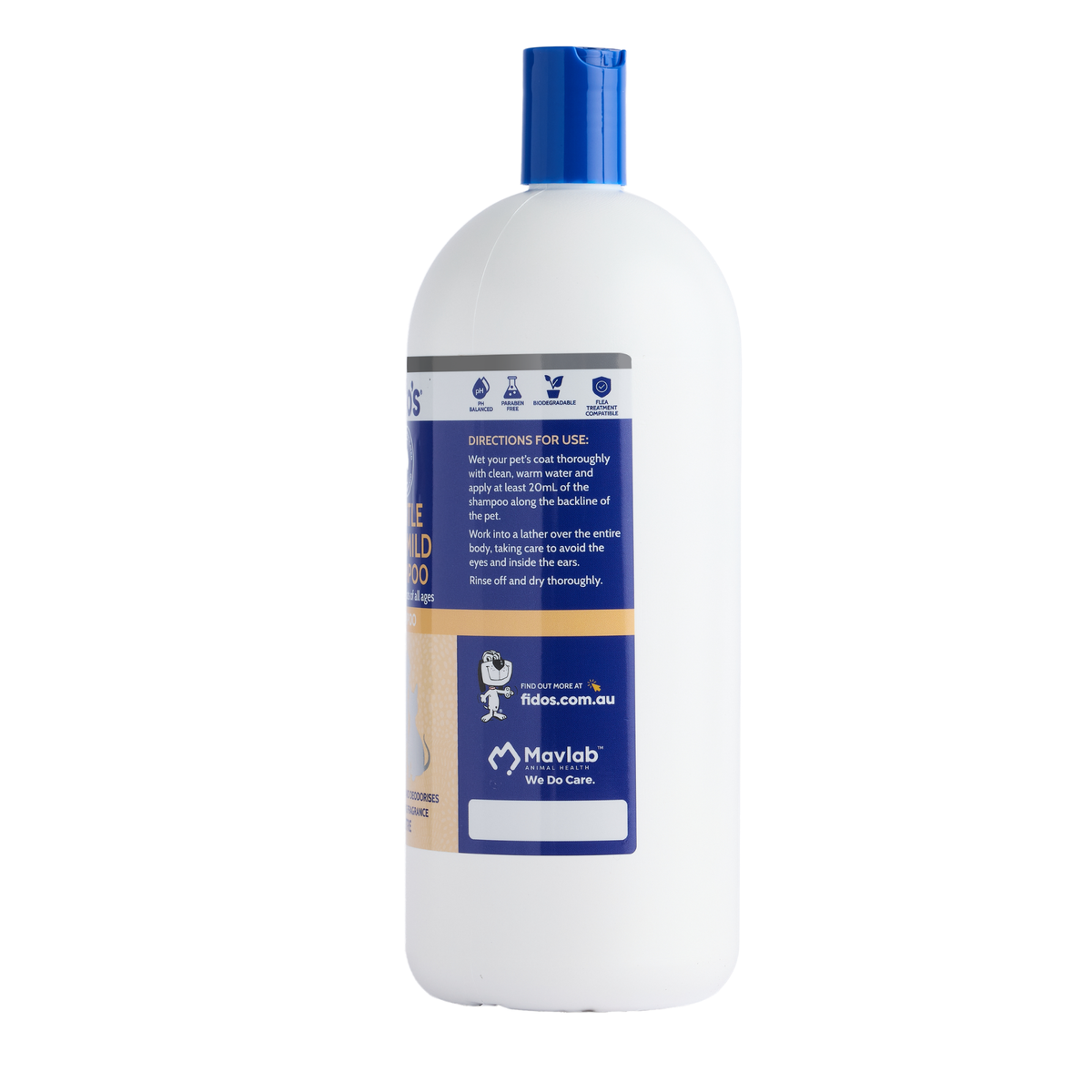 Fido's Gentle and Mild Shampoo 1 L bottle, right side of pack