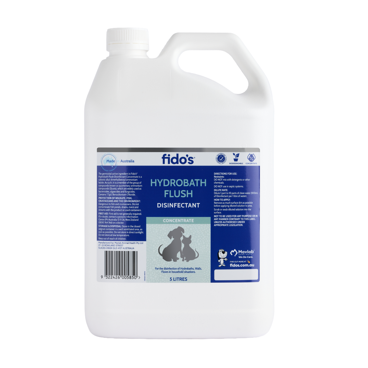 Fido's Hydrobath Flush & Kennel Disinfectant Cleaner Concentrate 5 L, front of pack