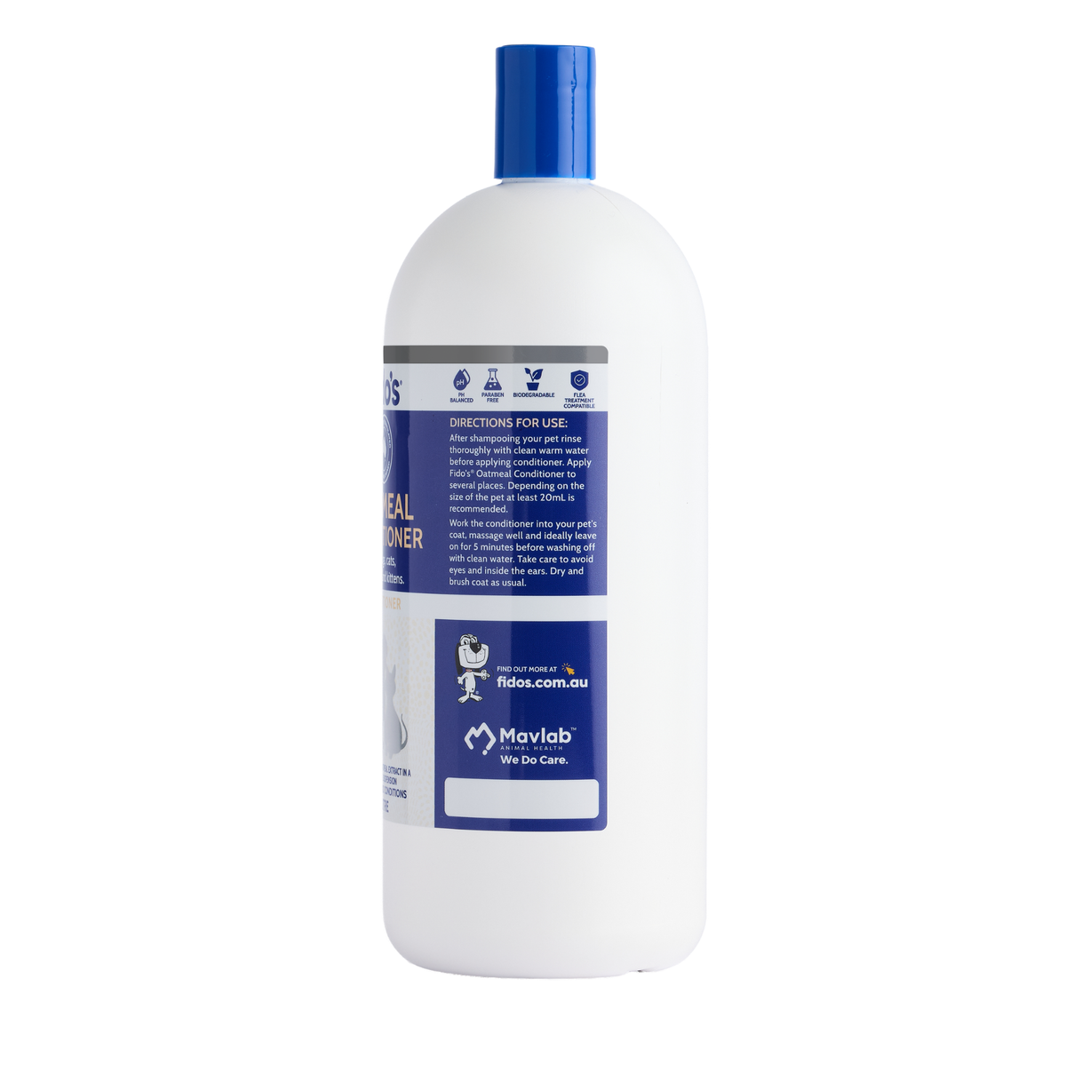 Fido's 2.5% Oatmeal Conditioner 1 L bottle, right side of pack