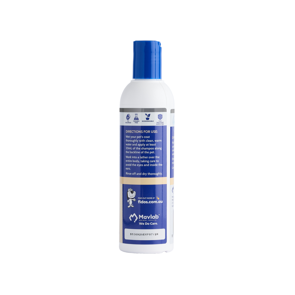 Fido's Oatmeal Shampoo 250 mL bottle, right side of pack