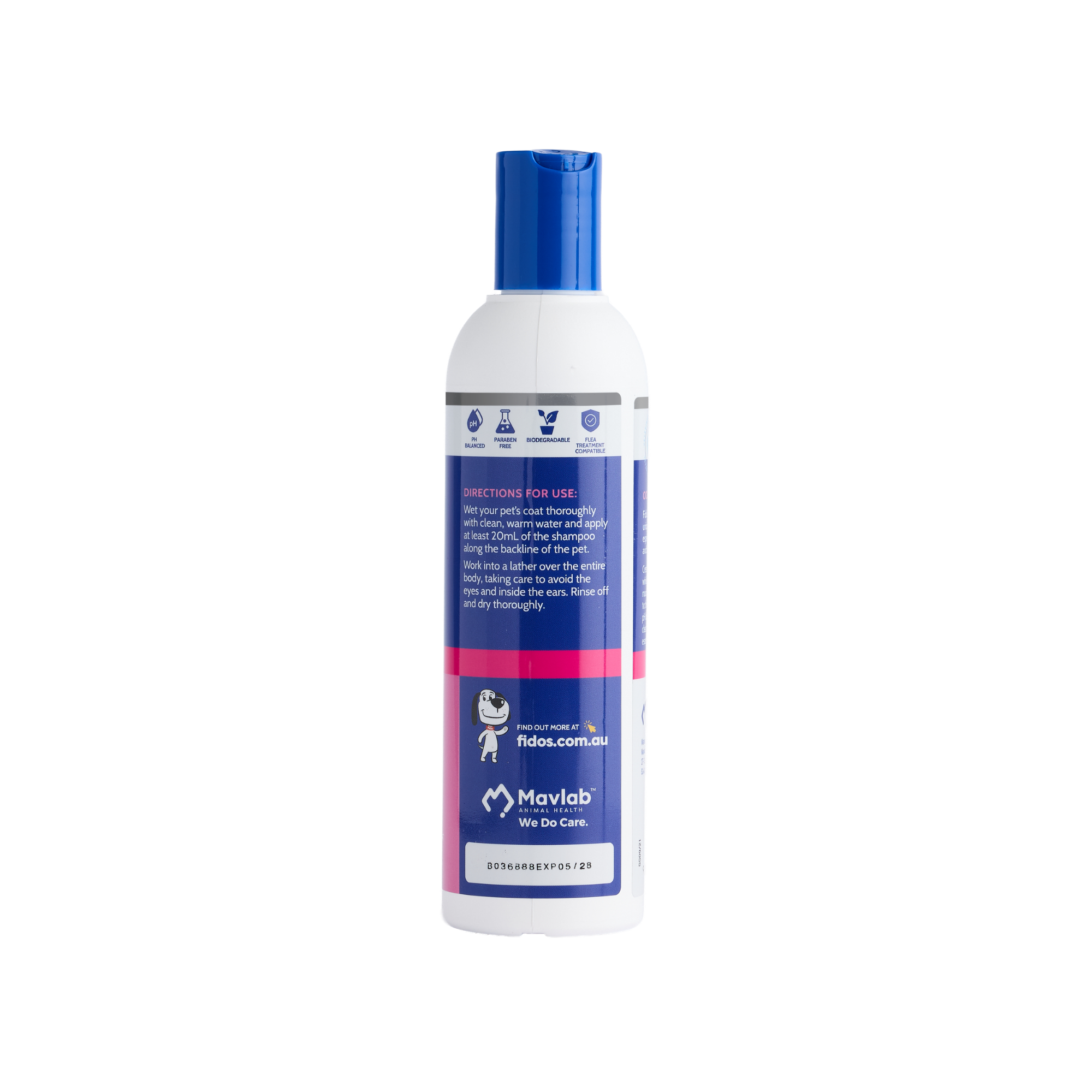 Fido's Oodle Shampoo 250 mL bottle, right side of pack