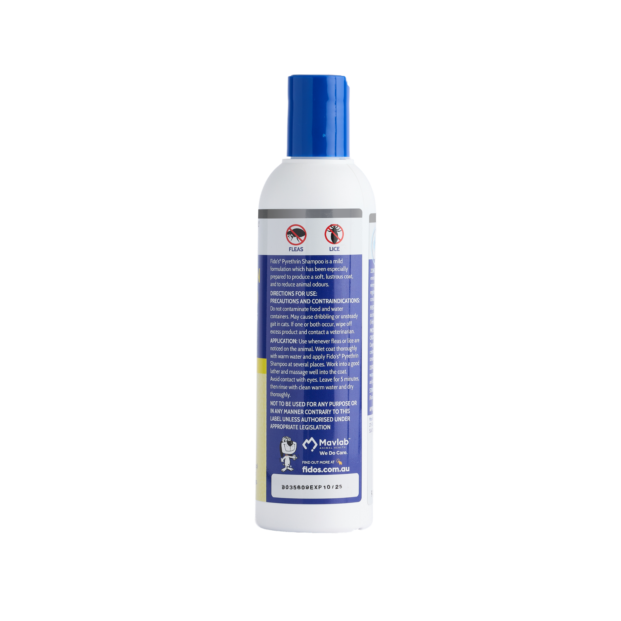 Fido's Pyrethrin Shampoo 250 mL bottle, right side of pack
