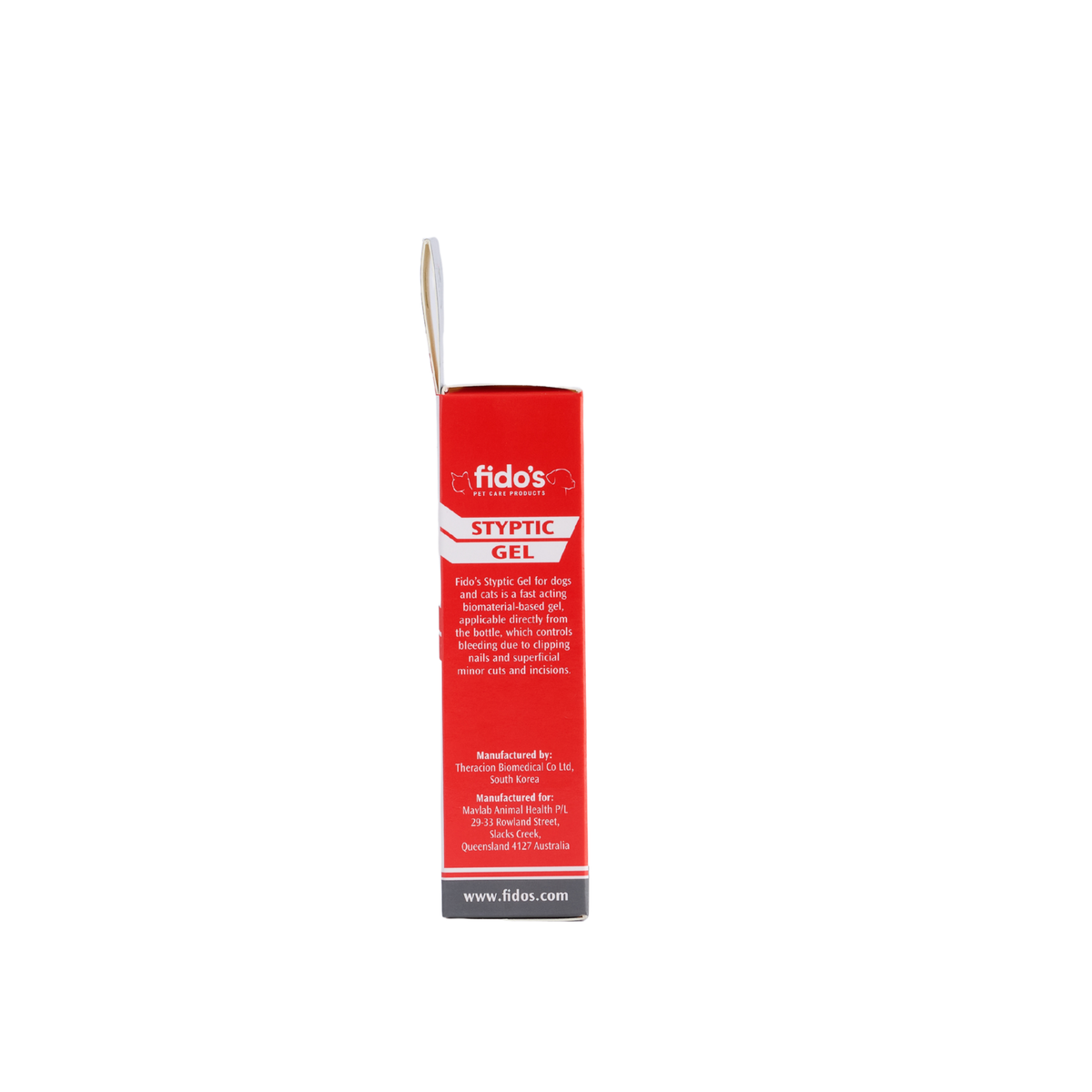 Fido's Styptic Gel red retail hanging card showing the directions for use panel