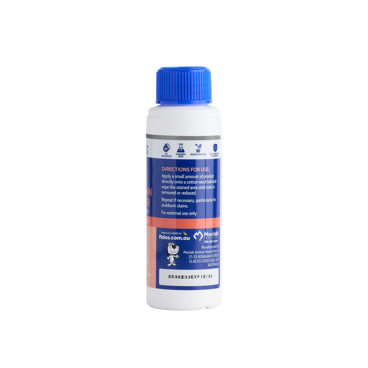 Fido's Tear Stain Remover 125 mL bottle, right side of pack
