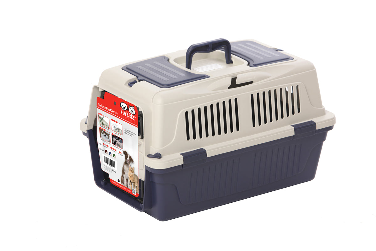 FurKidz Deluxe Animal Carrier - Small 50 X 33 X 29cm Dark Blue | PeekAPaw Pet Supplies