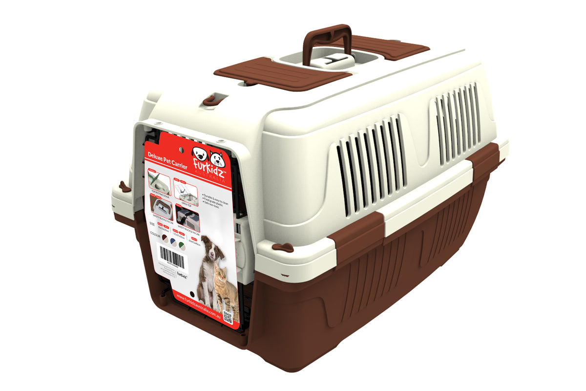 FurKidz Deluxe Animal Carrier - Medium 57 X 37 X 35cm Brown | PeekAPaw Pet Supplies