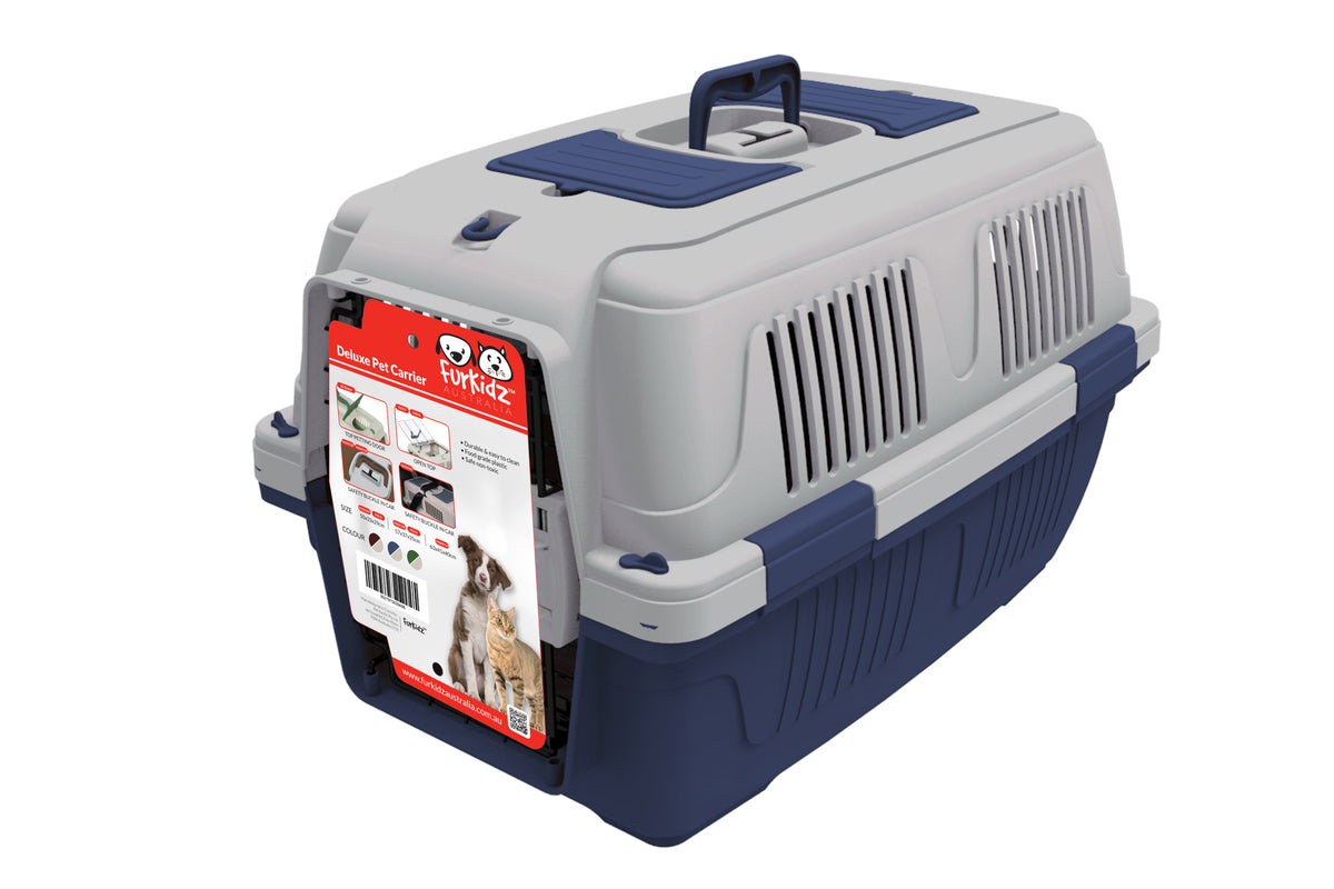 FurKidz Deluxe Animal Carrier - Medium 57 X 37 X 35cm Dark Blue | PeekAPaw Pet Supplies