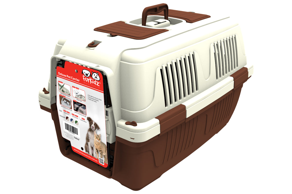 FurKidz Deluxe Animal Carrier - Large 63 X 41 X 40cm Brown | PeekAPaw Pet Supplies