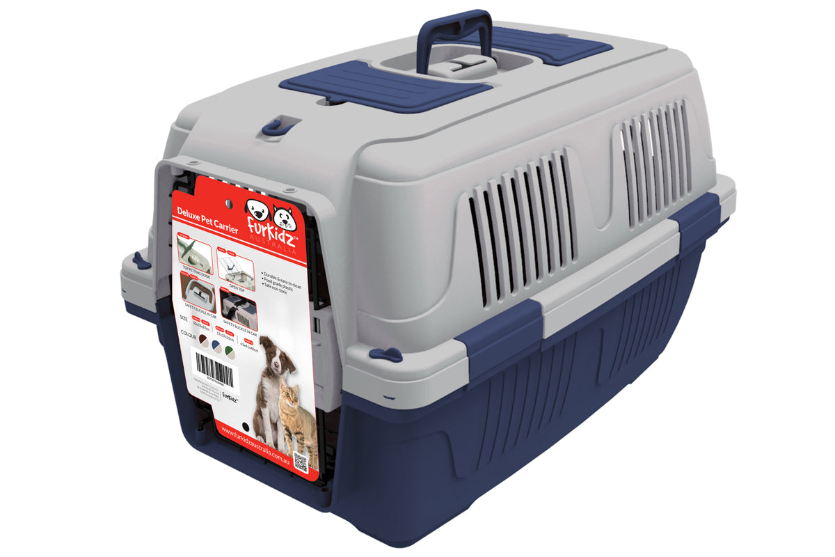 FurKidz Deluxe Animal Carrier - Large 63 X 41 X 40cm Dark Blue | PeekAPaw Pet Supplies