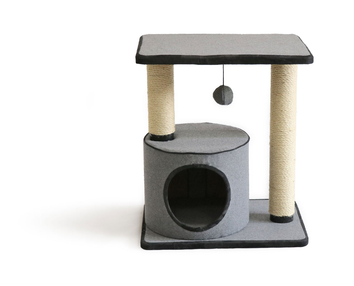 FurKidz Cat Scratch Post Click Fit - Twin Post with Condo & Platform 47 X 34 X 53c | PeekAPaw Pet Supplies