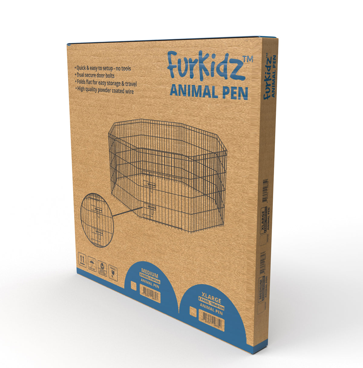 FurKidz Wire Animal Enclosure Black 8 Panels - 108 X 61cm | PeekAPaw Pet Supplies