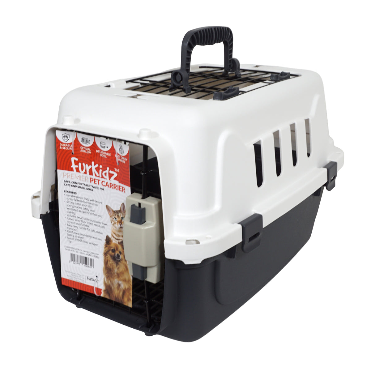 FurKidz Premier Open Top Pet Carrier Beige/Grey - Small 48 X 30 X 30cm | PeekAPaw Pet Supplies