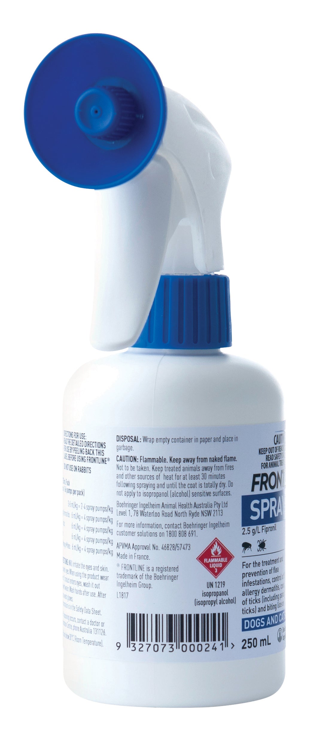 Frontline Spray 250 mL trigger bottle, side view