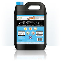 Black 4.5 litre drum of Cen Oil cold pressed flaxseed oil for horses