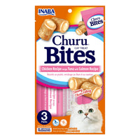 Inaba Churu Bites Chicken Wraps Tuna with Salmon cat treat, front of pack, 3 packs x 10g