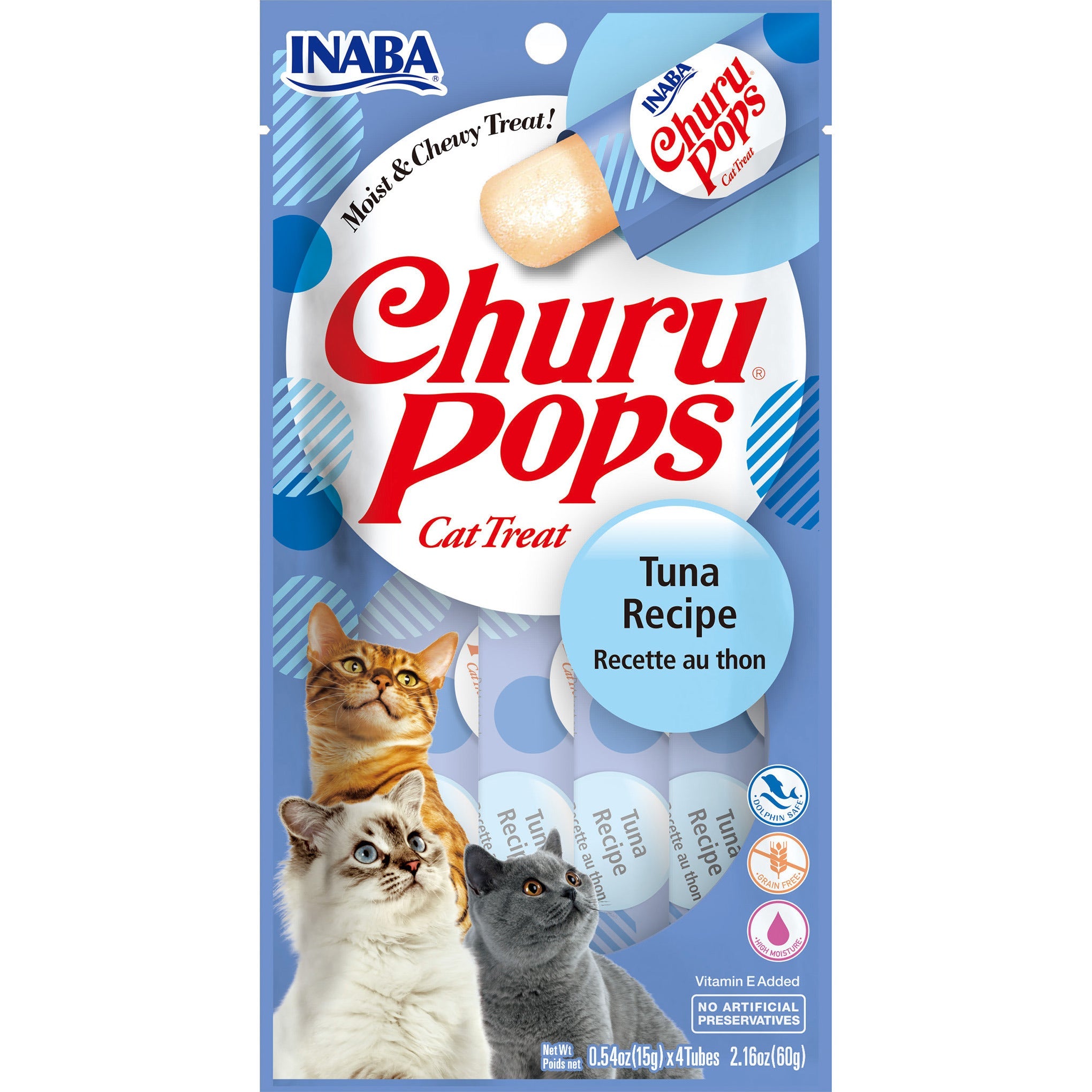 Inaba Churu Pops Tuna cat treat, front of pack, 4 tubes x 15g
