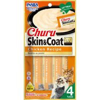Inaba Churu Puree Skin & Coat Chicken cat treat, front of pack, 4 tubes x 14g