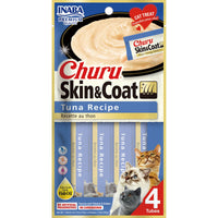 Inaba Churu Puree Skin & Coat Tuna cat treat, front of pack, 4 tubes x 14g