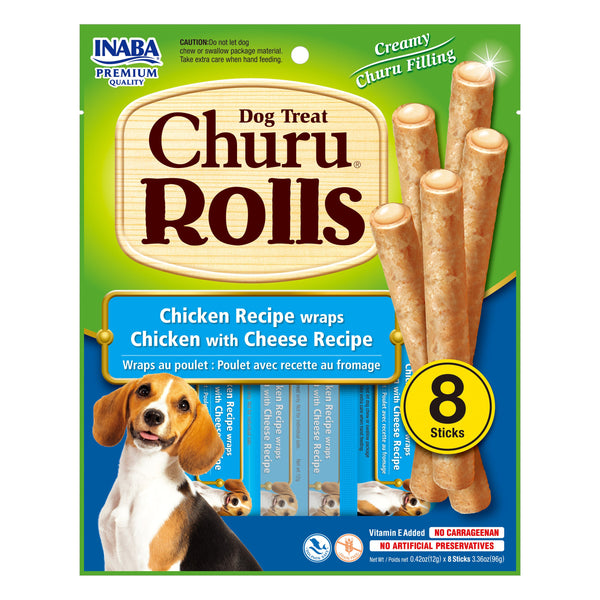 Inaba Dog Treat Churu Rolls Chicken Wraps with Cheese