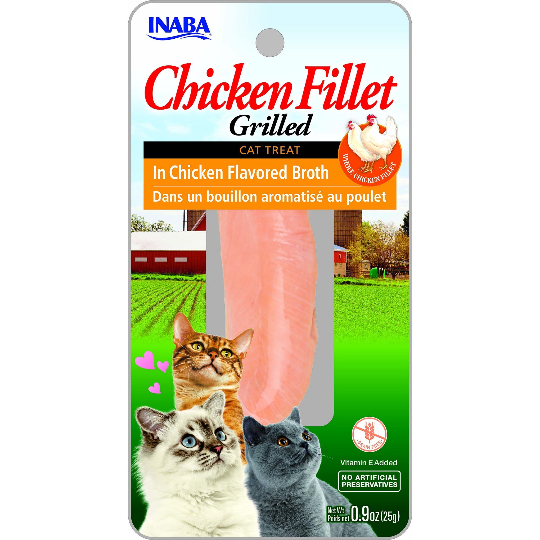 Inaba Grilled Chicken Fillet in Chicken Broth cat treat, front of pack, 2 sticks x 15g