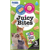 Inaba Juicy Bites Homestyle Broth & Calamari cat treat, front of pack, 3 packs x 11.3g