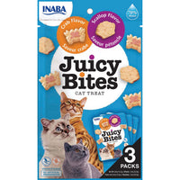 Inaba Juicy Bites Scallop & Crab cat treat, front of pack, 3 packs x 11.3g
