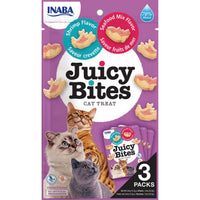 Inaba Juicy Bites Shrimp & Seafood Mix cat treat, front of pack, 3 packs x 11.3g