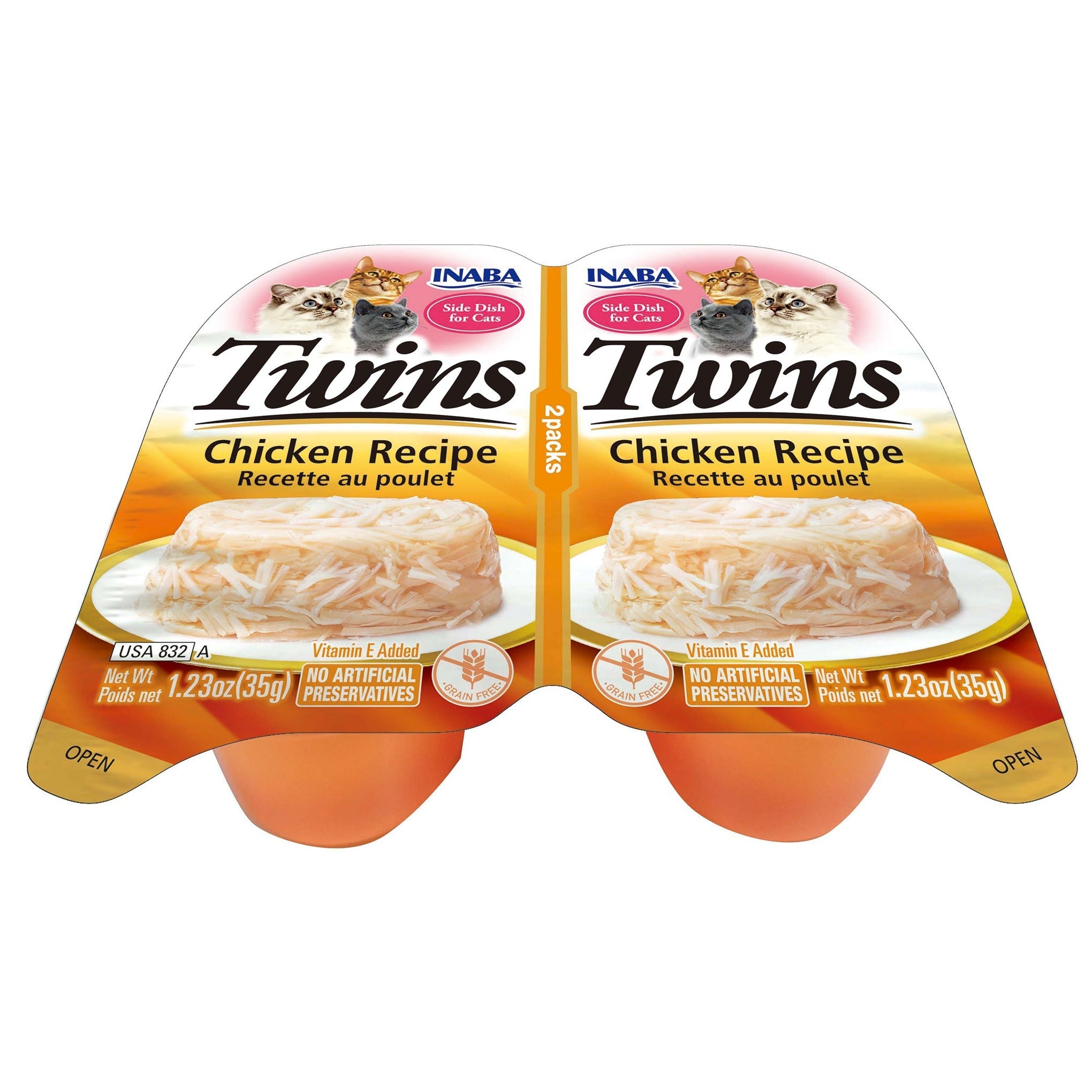 Inaba Twin Cups Chicken Recipe cat treat, front of pack, 2 cups x 35g