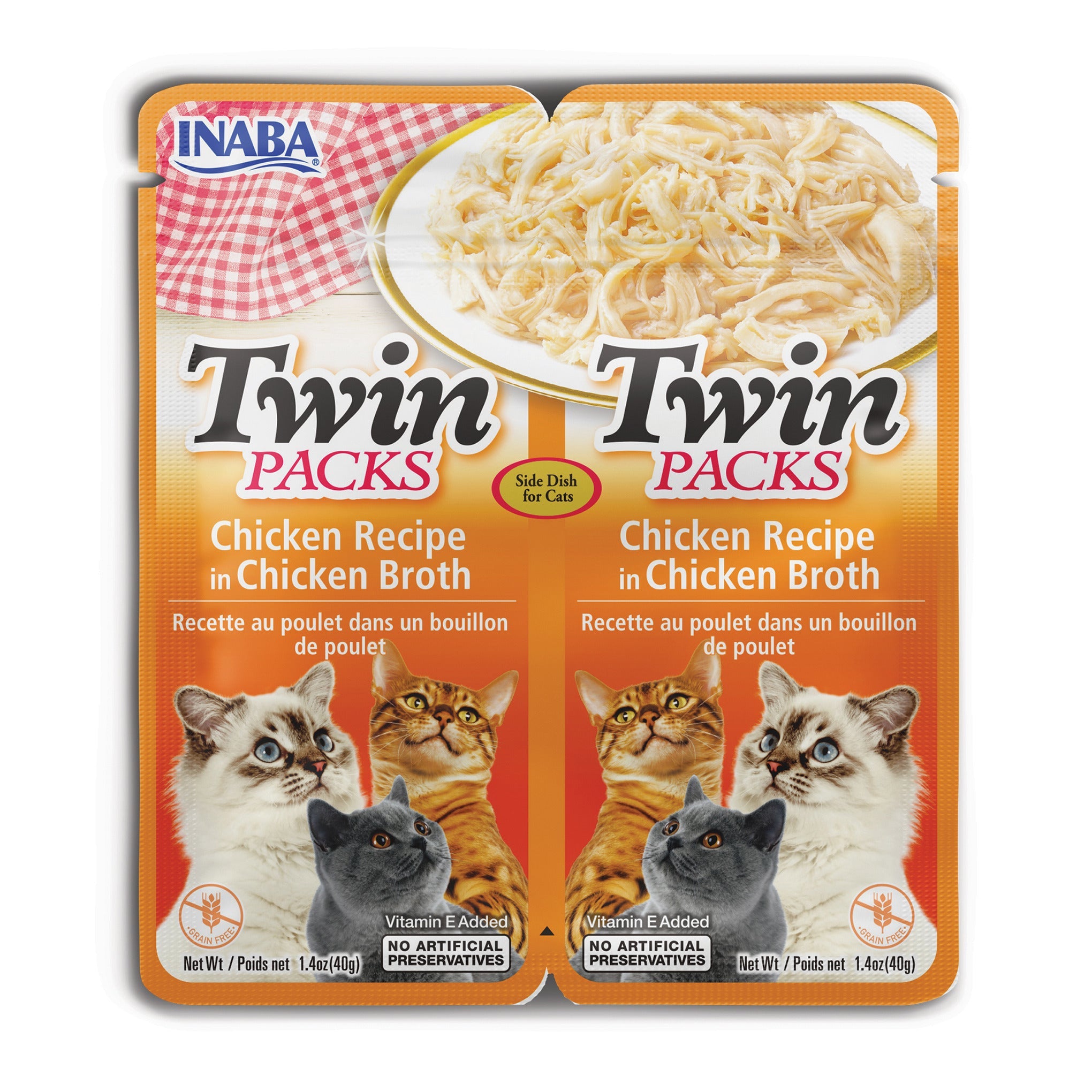 Inaba Twin Packs Chicken in Chicken Broth cat treat, front of pack, 2 packs x 35g