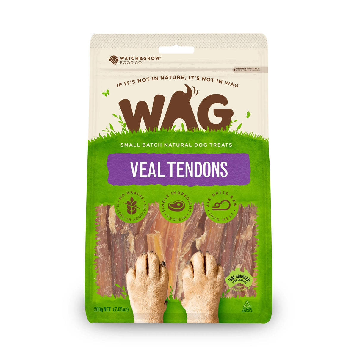WAG Veal Tendons dog treats 200g – front of pack