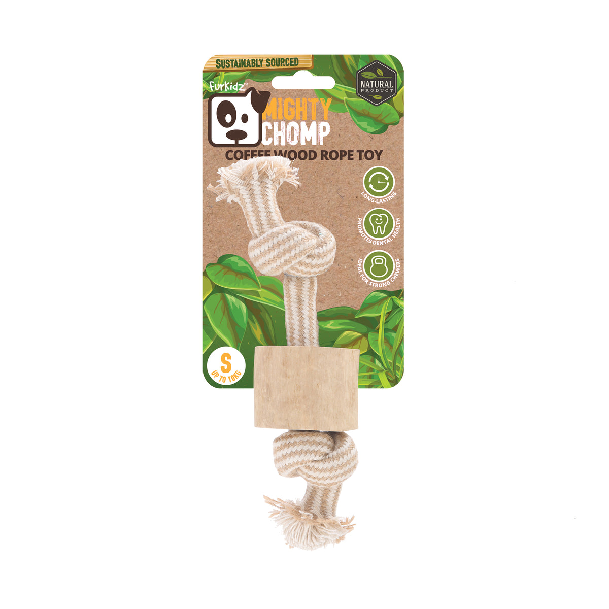 FurKidz Dog Toys Mighty Chomp Coffee Wood Rope Toy - Small | PeekAPaw Pet Supplies