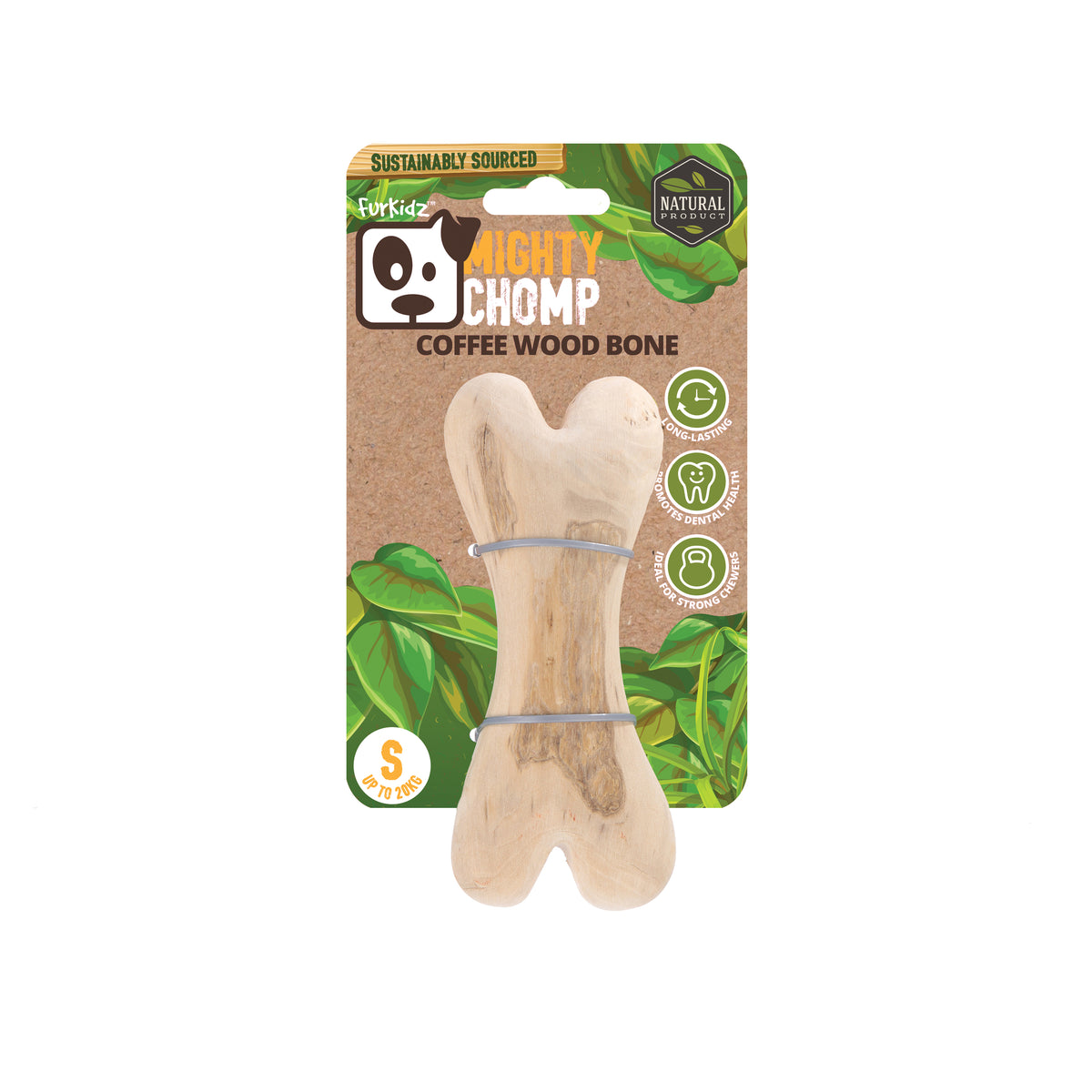 FurKidz Dog Toys Mighty Chomp Coffee Wood Bone - Small 14 X 5.5cm | PeekAPaw Pet Supplies