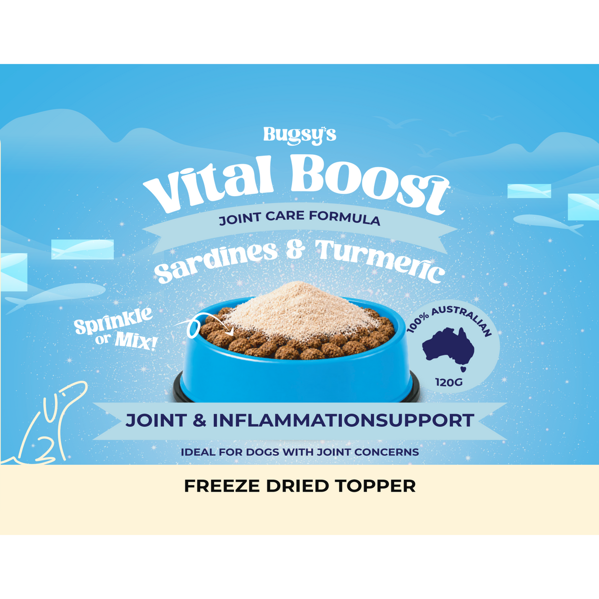 Bugsy's Vital Boost Joint Care Sardine Dog Food Topper 120g