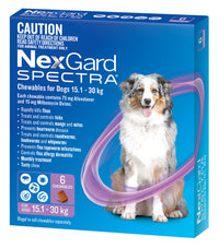 NexGard Spectra Chews for Large Dogs 15.1-30kg, flea, tick and worm treatment, 6 pack, dog