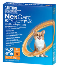 NexGard Spectra chews for very small dogs, orange 6 pack at an angle